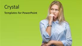  Presentation with anxiety - Presentation having job insecurity - young caucasian business woman background and a  colored foreground