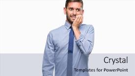 Presentation with stress and anxiety - Presentation having job insecurity - young handsome business man background and a  colored foreground