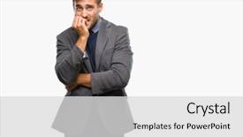  Presentation with anxiety - PPT theme having job insecurity - young handsome business man background and a  colored foreground