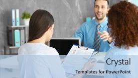  Presentation with human resources - Beautiful presentation design featuring job interview concept human resources backdrop and a light blue colored foreground