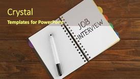  Presentation with job interview - Cool new presentation theme with job-interview-concept-opened-notebook backdrop and a tawny brown colored foreground