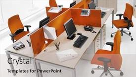  Presentation with office room - Presentation having multi-ethnic people social networking with technology concepts background and a  colored foreground.