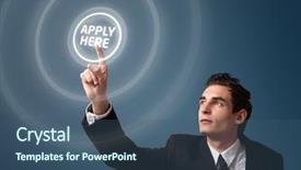  Presentation with job opportunity - PPT theme with job opportunity - business man pressing a apply background and a ocean colored foreground