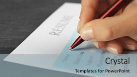  Presentation with resume - Cool new slides with job opportunity - woman filling in resume form backdrop and a light blue colored foreground