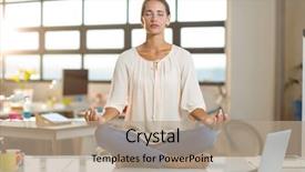  Presentation with executive - Cool new PPT theme with job performance - business executive performing yoga backdrop and a coral colored foreground