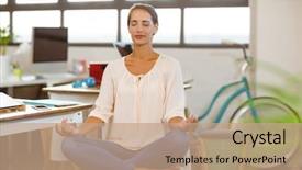  Presentation with office chair - Amazing slides having job performance - woman sitting on chair backdrop and a coral colored foreground