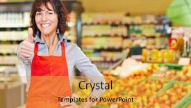  Presentation with elderly - Presentation theme featuring job performance job satisfaction - happy elderly saleswoman holding her background and a yellow colored foreground