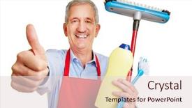  Presentation with happy sad face man - Audience pleasing PPT theme consisting of job performance job satisfaction - happy housemaker with many cleaning backdrop and a lemonade colored foreground