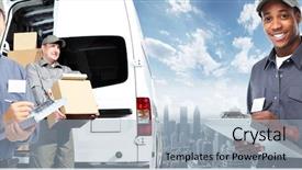  Presentation with shipping - PPT theme consisting of job posting - african-american postman delivery and shipping background and a light blue colored foreground