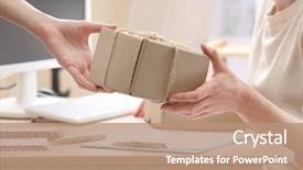  Presentation with office - Theme with job posting - woman gives parcel in post background and a coral colored foreground