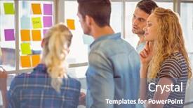  Presentation with young business people - Colorful presentation enhanced with job posting - young creative business people backdrop and a seafoam green colored foreground