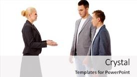  Presentation with employees - Beautiful slide deck featuring job powert point - boss businesswoman screaming at her backdrop and a  colored foreground