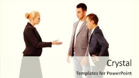  Presentation with employees - PPT theme enhanced with job powert point - boss businesswoman screaming at her background and a  colored foreground