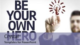  Presentation with hero business - Theme consisting of job powert point - business man pointing to transparent background and a coral colored foreground