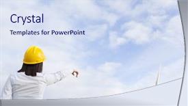  Presentation with engineering engineer or safety officer - Beautiful slides featuring job powert point - female engineer pointing to windmills backdrop and a sky blue colored foreground