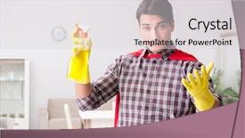  Presentation with super hero - PPT layouts consisting of job powert point - super hero cleaner doing housework background and a  colored foreground