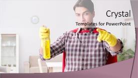  Presentation with super hero dog red - Cool new slides with job powert point - super hero cleaner doing housework backdrop and a white colored foreground