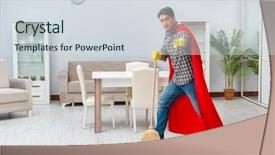  Presentation with super hero - Colorful presentation design enhanced with job powert point - super hero cleaner working backdrop and a  colored foreground