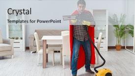 Presentation with hero - Presentation theme having job powert point - super hero cleaner working background and a  colored foreground