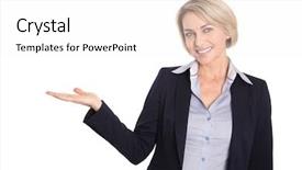  Presentation with white - Colorful presentation theme enhanced with job promotion announcement - isolated attractive mature businesswoman is backdrop and a white colored foreground