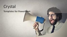  Presentation with man lust - Presentation having job promotion announcement - man fears the megaphone background and a light gray colored foreground