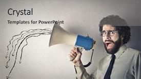  Presentation with lets talk - PPT layouts with job promotion announcement - man talks to megaphone background and a light gray colored foreground