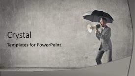  Presentation with job promotion - PPT theme consisting of job promotion announcement - manager screaming into a megaphone background and a  colored foreground