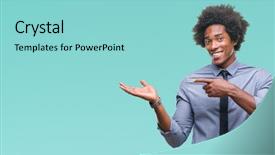  Presentation with african american in business - Beautiful presentation theme featuring job promotion presentation - afro american business man backdrop and a  colored foreground