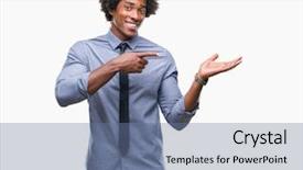  Presentation with african american in computer business - Presentation theme enhanced with job promotion presentation - afro american business man background and a ocean colored foreground