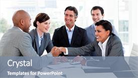  Presentation with how to deal hostile people - Beautiful PPT theme featuring job promotion presentation - happy business people closing backdrop and a seafoam green colored foreground