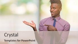  Presentation with african american business - PPT theme enhanced with job promotion presentation - young african american business man background and a  colored foreground