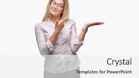  Presentation with job promotion - Amazing PPT theme having job promotion presentation - young caucasian business woman wearing backdrop and a  colored foreground