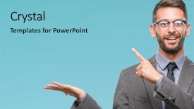  Presentation with finger - Cool new PPT theme with job promotion presentation - young handsome business man backdrop and a  colored foreground