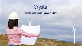  Presentation with gas turbine engines - Presentation having job rotation - back view of female engineer background and a sky blue colored foreground