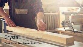  Presentation with footstep electric - Slide deck with job rotation - carpenter planed wooden block background and a coral colored foreground