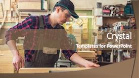  Presentation with electric plant - PPT layouts having job rotation - carpenter planed wooden block background and a coral colored foreground