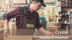  Presentation with electric - Beautiful presentation design featuring job rotation - carpenter planed wooden block backdrop and a coral colored foreground