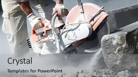  Presentation with construction work - Colorful PPT theme enhanced with job rotation - construction work of stone cutting backdrop and a light gray colored foreground