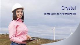  Presentation with turbine - PPT theme having job rotation - female engineer using a tablet background and a sky blue colored foreground