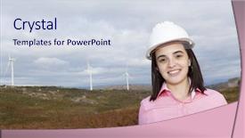  Presentation with turbine - Theme featuring job rotation - portrait of a confident female background and a sky blue colored foreground