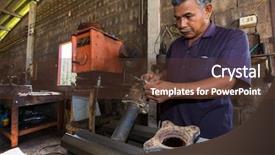 Presentation with machinery - Slide deck having job rotation - thai mechanic turner using machinery background and a tawny brown colored foreground