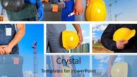  Presentation with sets in mathematics - Cool new presentation design with job safety - workers with equipment on building backdrop and a  colored foreground