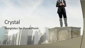  Presentation with cityscape - Slides featuring job satisfaction - bossy businessman on a pedestal background and a light gray colored foreground