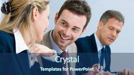  Presentation with team working together - Presentation theme with job satisfaction - business team smiling and talking background and a ocean colored foreground