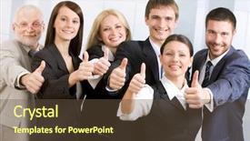  Presentation with everything - Slides having job satisfaction - cheerful business people showing that background and a tawny brown colored foreground