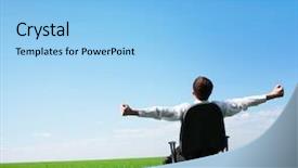  Presentation with blue green - Amazing slides having job satisfaction - man sitting on chair backdrop and a light blue colored foreground