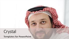  Presentation with arabic - PPT theme having job satisfaction - portrait of arabic man background and a light gray colored foreground