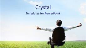  Presentation with meadow - Cool new presentation theme with job satisfaction - young man with raised hands backdrop and a sky blue colored foreground