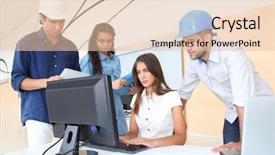  Presentation with business group meeting - Slides enhanced with job security - group of young architects background and a lemonade colored foreground