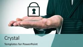  Presentation with padlock - PPT theme with job security - man wearing a suit background and a seafoam green colored foreground